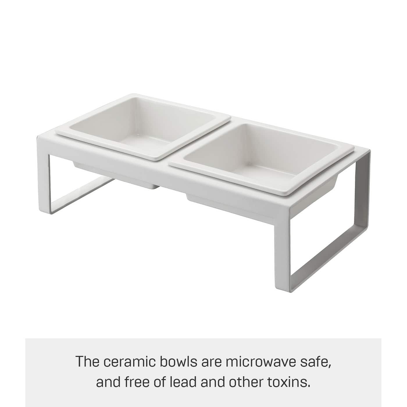 Yamazaki Home Pet Food Bowl Two Styles, Steel and Ceramic, Tall, 1.25