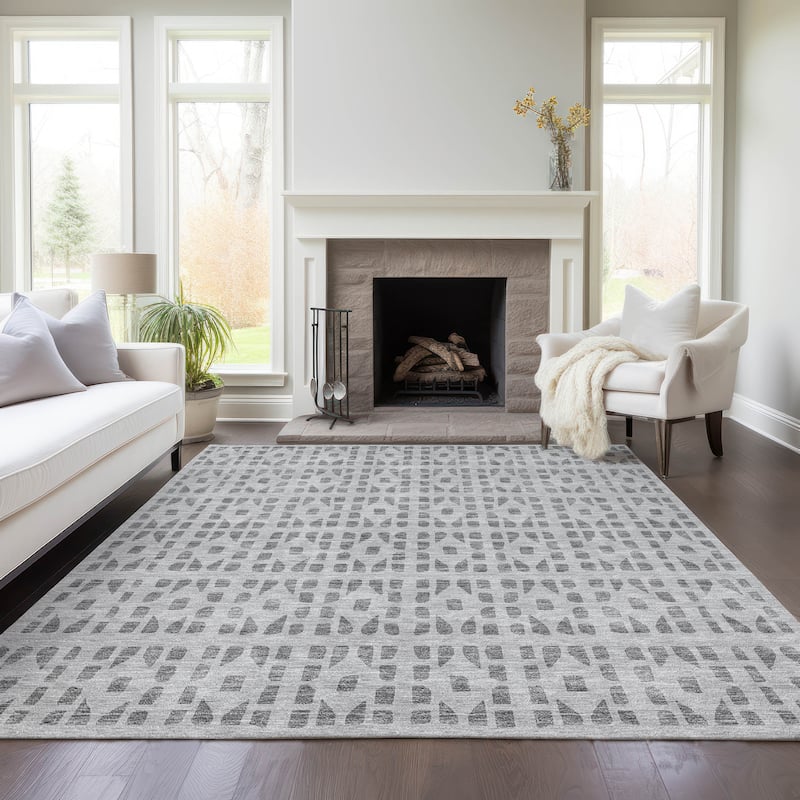 Machine Washable Indoor/ Outdoor Contemporary Imprints Chantille Rug