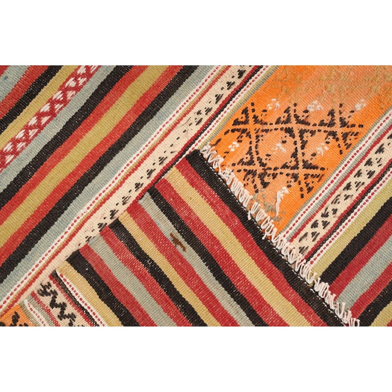 Hand Woven Oriental 100% Wool Carpet Southwestern Tribal Multi-Colored Kilim Area Rug - 9' 0'' X 5' 0''
