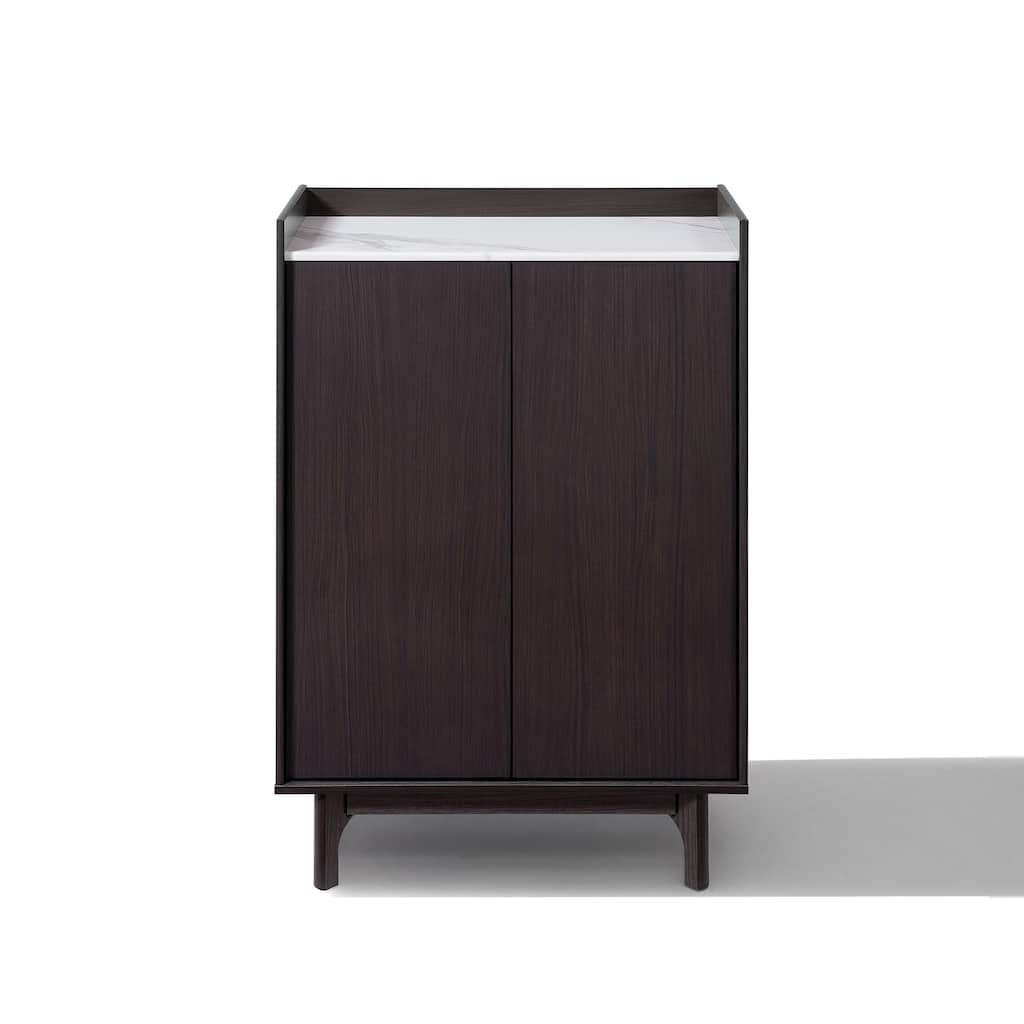 Modi Wenge Accent Cabinet with Raised Sides, Faux Marble Top, Manufactured Wood - 46.8" H x 31.4" W x 15.5" D
