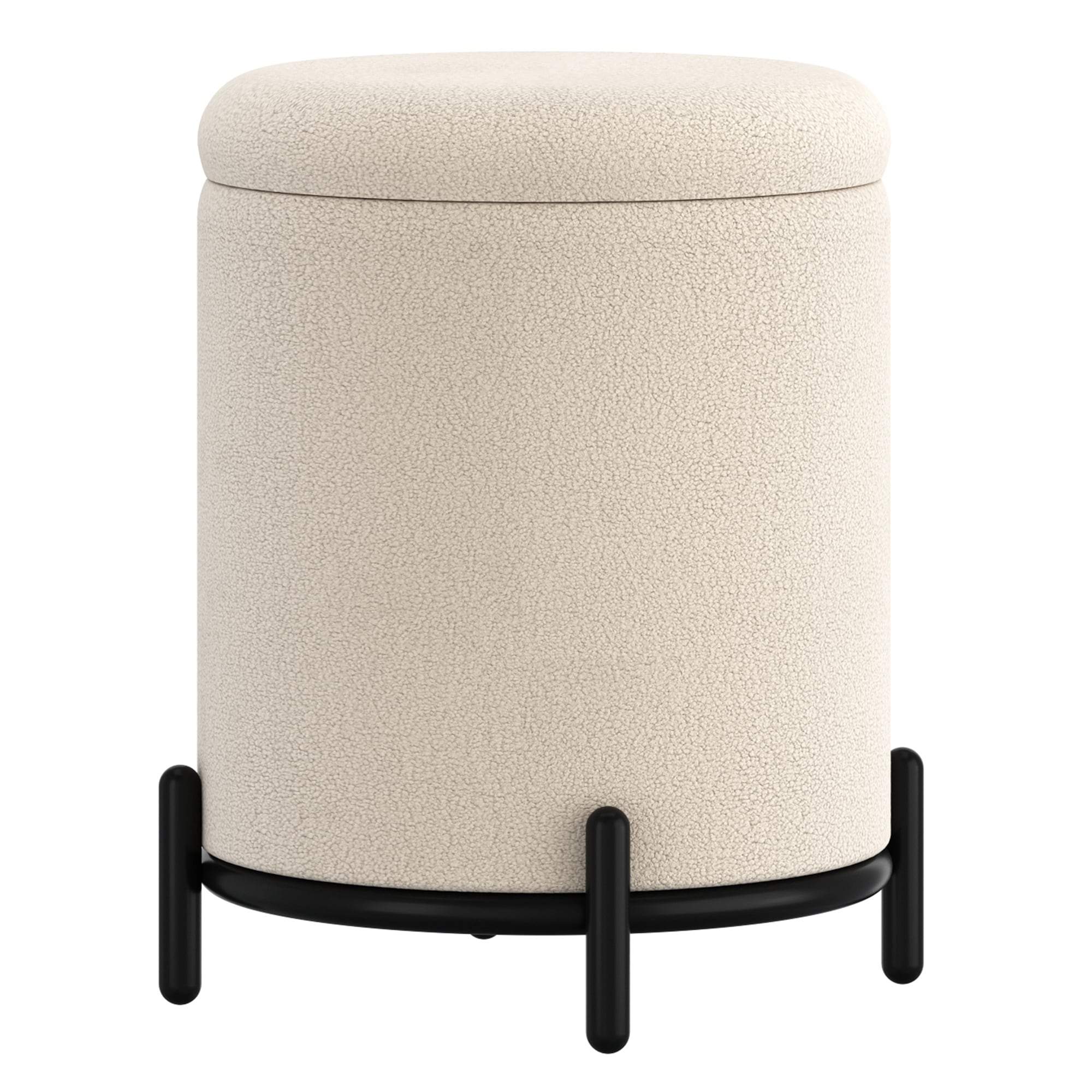 Modern Boucle Fabric Round Storage Ottoman