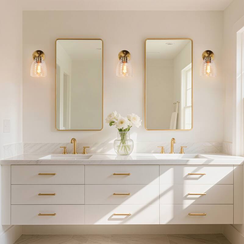 Reno Modern 1-Light Gold Bathroom Vanity Light Clear Glass Wall Sconce - L 5.5" x W 7.5" x H 9.8"