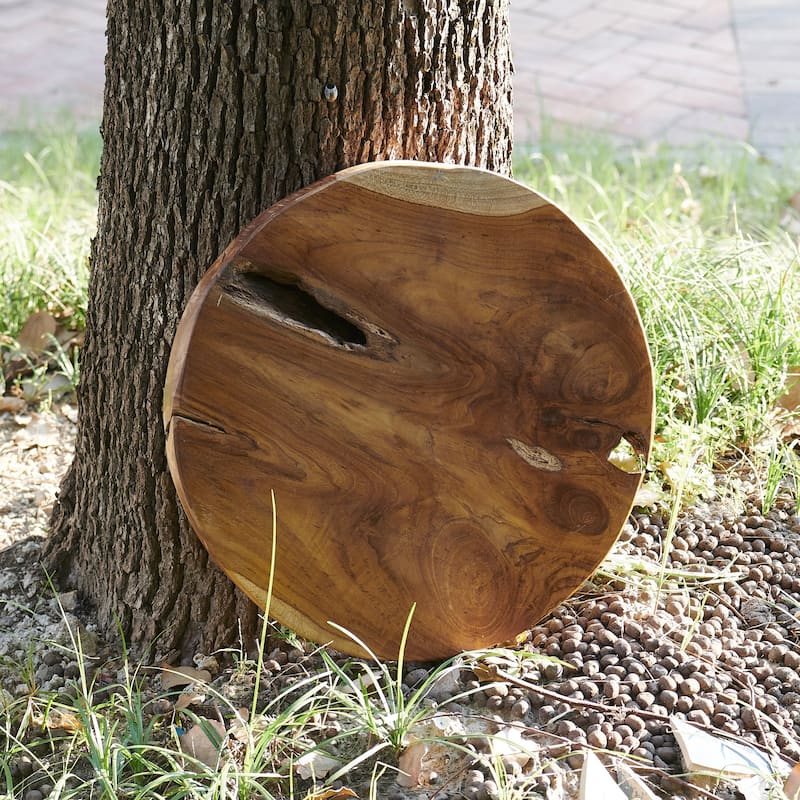 Greenage Round Teak Wood Slab Table Top - 15.74" x 15.74" x 2"