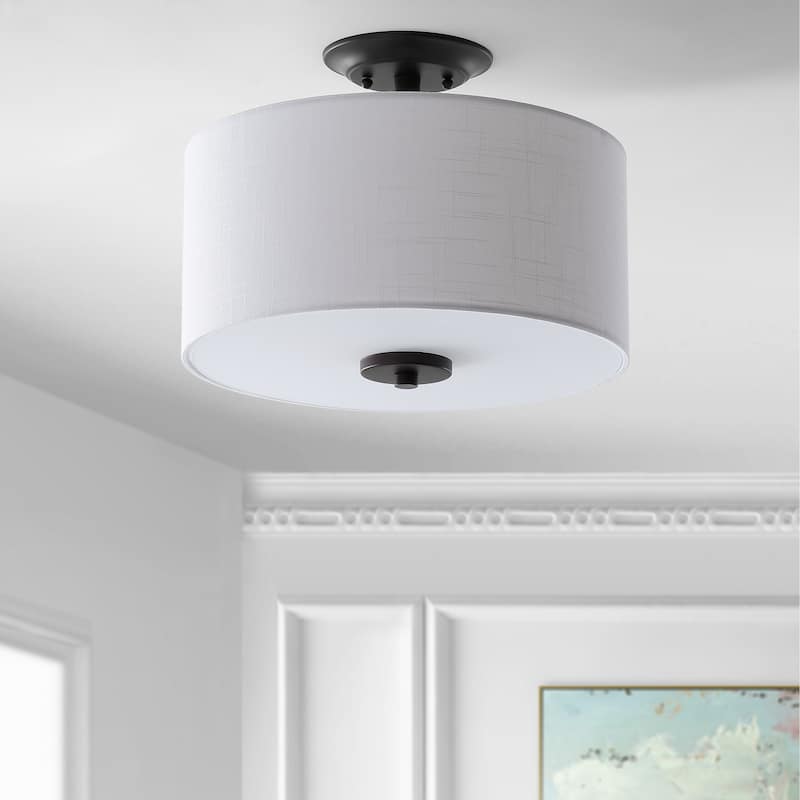 David 15" Metal LED Semi-Flush Mount, Oil Rubbed Bronze/White by JONATHAN Y