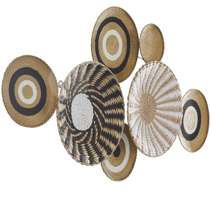 Dried Plant Plate Handmade Woven Home Wall Decor with Intricate Patterns - Gold - Roche River Decor