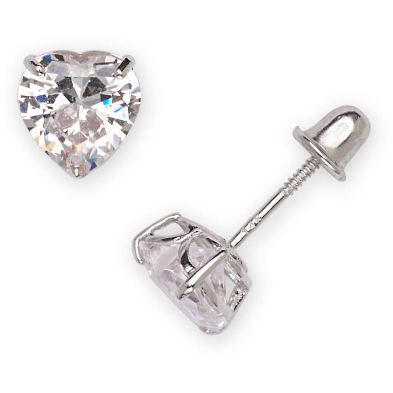 Curata 14k White Gold Heart-Shape Cubic Zirconia Screw Back Stud Earrings