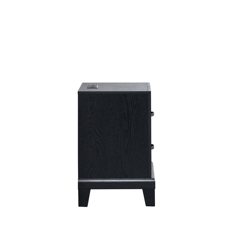 2 Drawer Nightstand with AC and USB Outlets, Black Finish