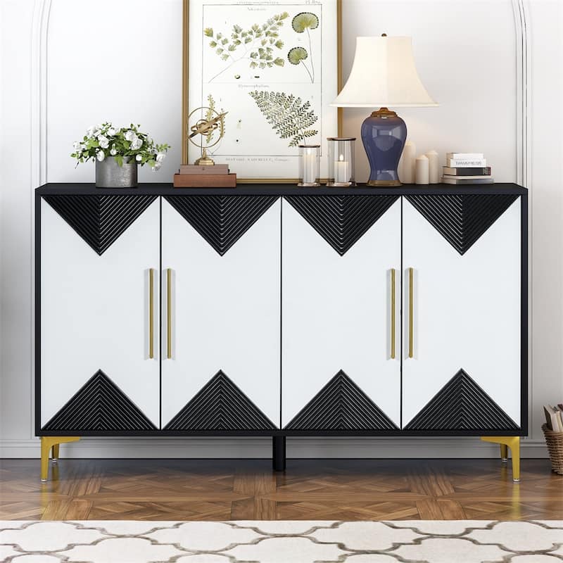 Wood 4-Door Cabinet with Metal Legs - Black
