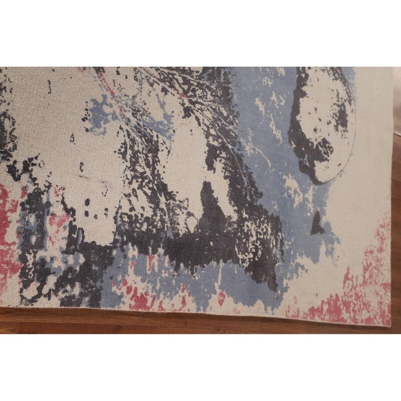 Nature Print Ivory Abstract Modern Area Rug Handmade Wool Carpet - 5'3" x 6'7"