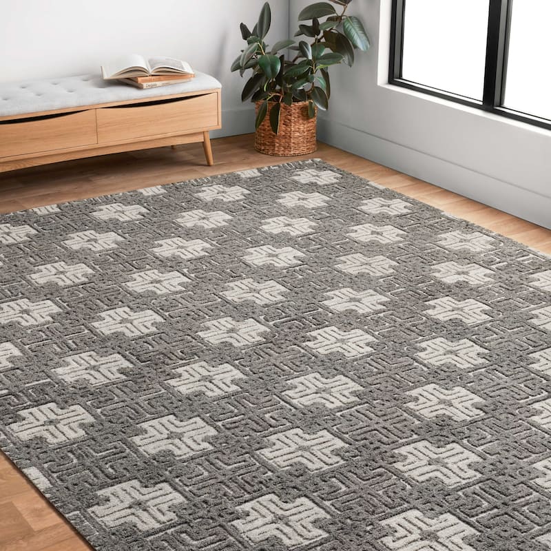 Alexander Home Kanarra Hand-Tufted Modern 100% Wool Rug - 9'3" x 13' - CHARCOAL / FOG - Rectangle
