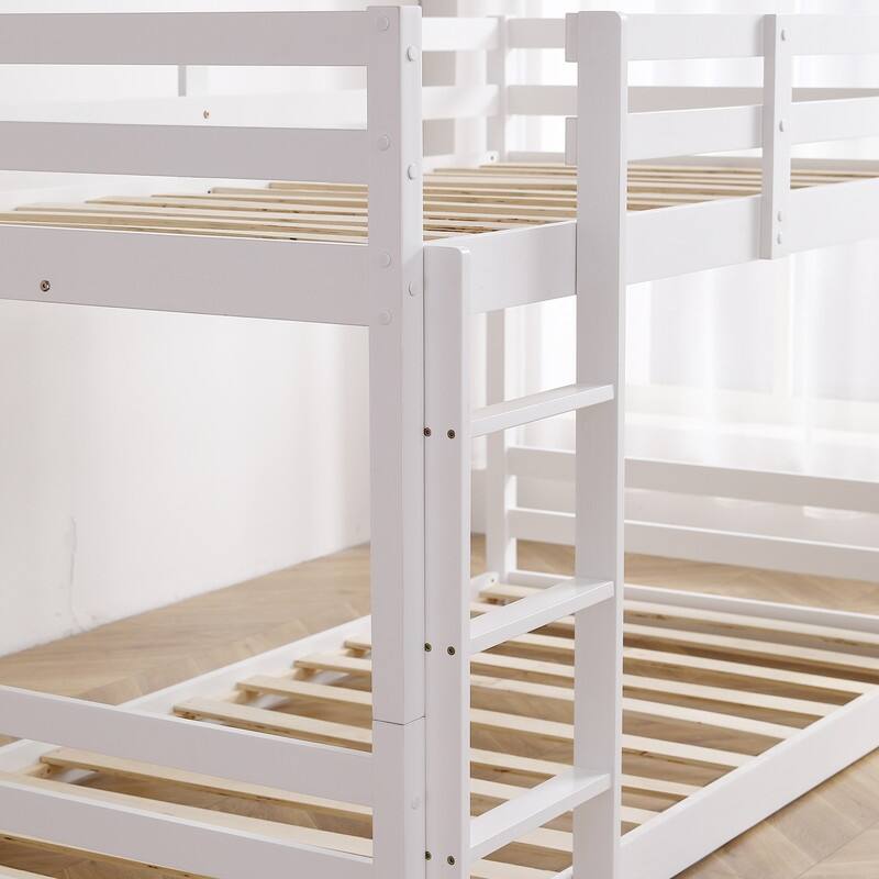 FCH White Twin Solid Wood Bunk Bed with Ladder