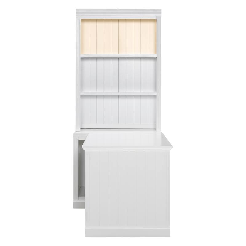 Modern Storage Writing Desk with 83.4" Tall Bookshelf and LED Light