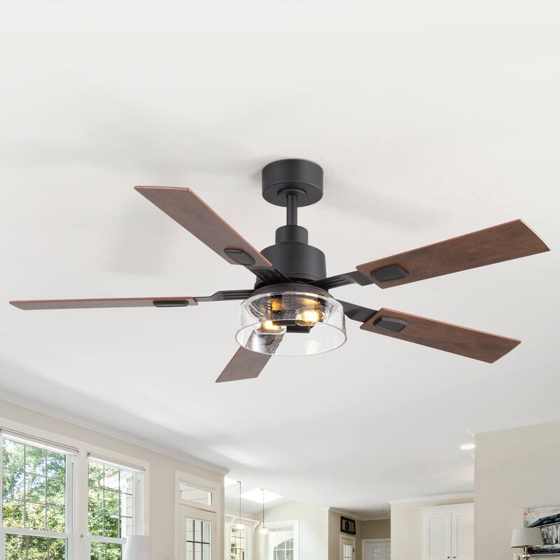 Industrial 52" Reversible 5-Blades Ceiling Fan with Remote and Light - Black with Traditional Light