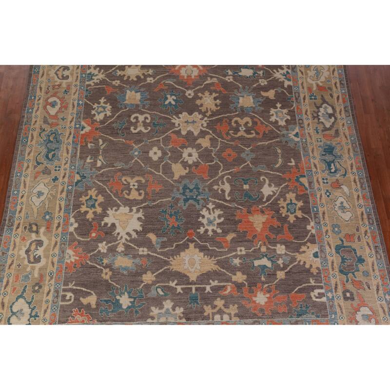 Hand Knotted Oriental 100% Wool Carpet Transitional All-Over Greys & Charcoal Oushak Area Rug - 12' 3'' X 9' 0''
