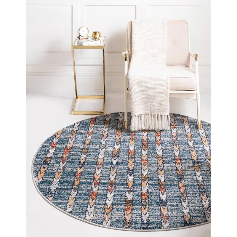 Contemporary Ariella Collection Area Rug - 3'3" Round - Blue