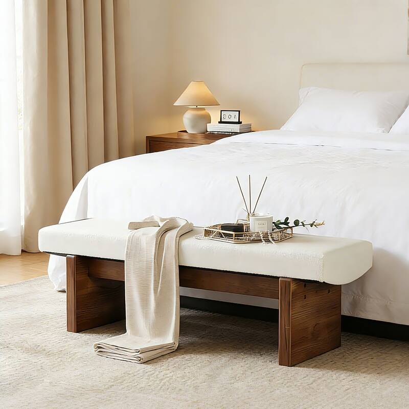 Solid Wood Upholstered Entryway Bench, Bedroom Bed End Foyer Accent Bench Dining Kitchen Bench for Living Room