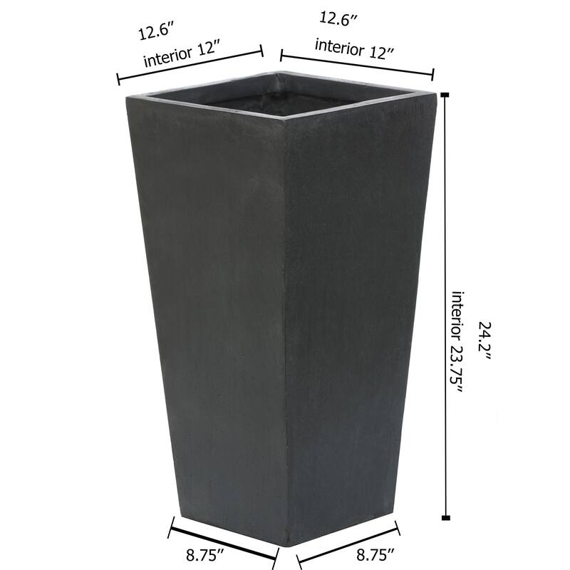 Tall Tapered Square Indoor & Outdoor MgO Planter - MEDIUM - Grey