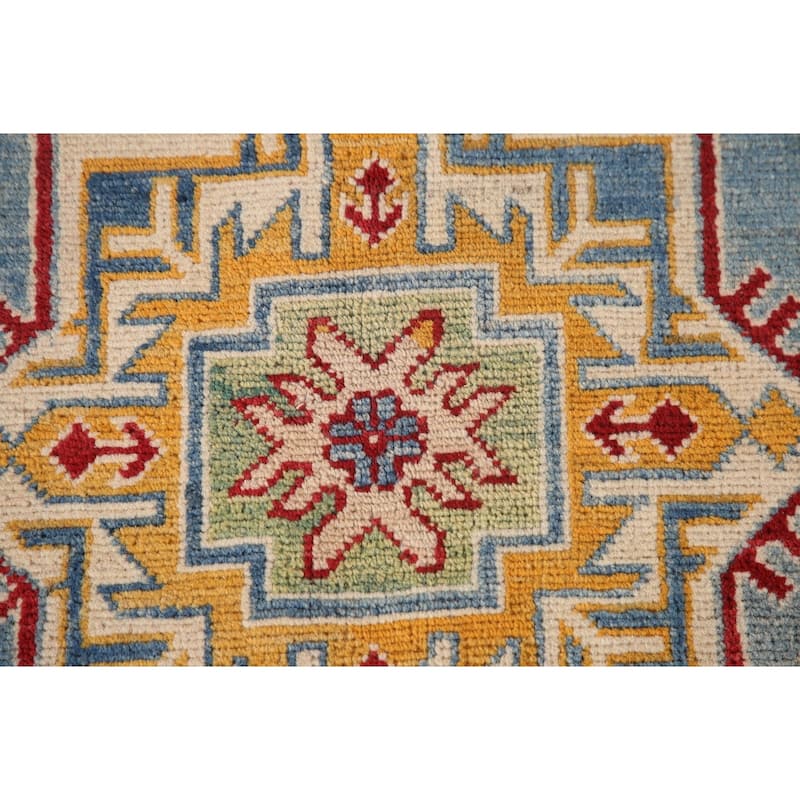 Light Blue Kazak Geometric Area Rug Wool Carpet - 6'7" x 9'10"