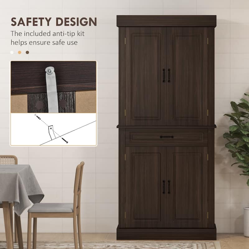 71" Freestanding Kitchen Pantry with 4 Doors, and 2 Large Cabinets, Tall Storage Cabinet with Wide Drawer