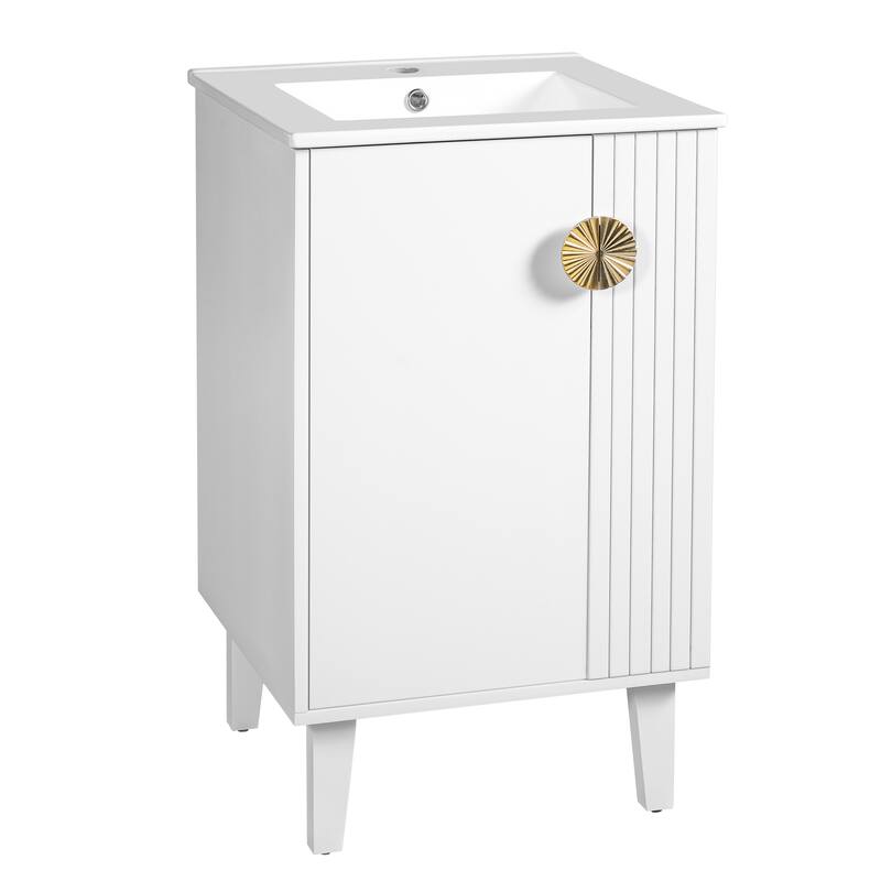 Bathroom Vanity, 20" Small Bathroom Vanity with Ceramic Sink, Chic Half-Moon Pulls Bathroom Cabinet