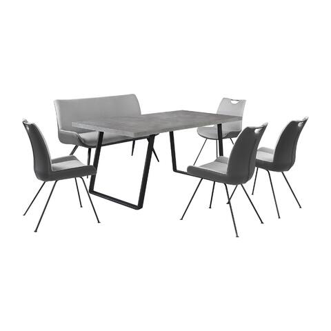 71 Inch 5 Piece Dining Set, Cement look Wood Top, Gray