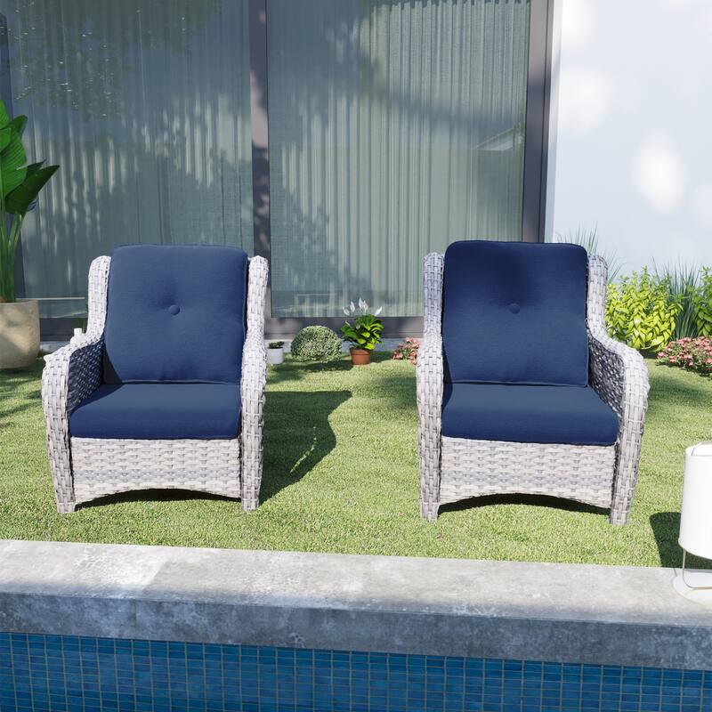 Cozywor 2-Piece Outdoor Patio Ratten Wicker Lounge Chair WIth Cushion