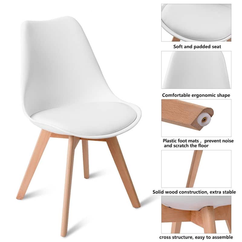 Set of 4 Mid Century Dining Side Armless Chairs - White