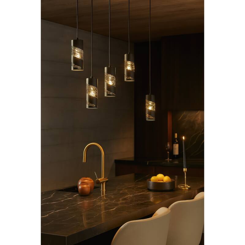 Varaluz Flow 1-Light Cylinder Mini Pendant - Matte Black/French Gold