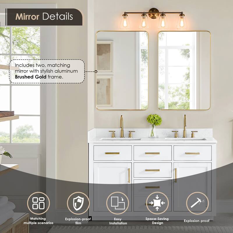 Altair Gavino Bath Vanity with Grain White Composite Stone Top and Mirror