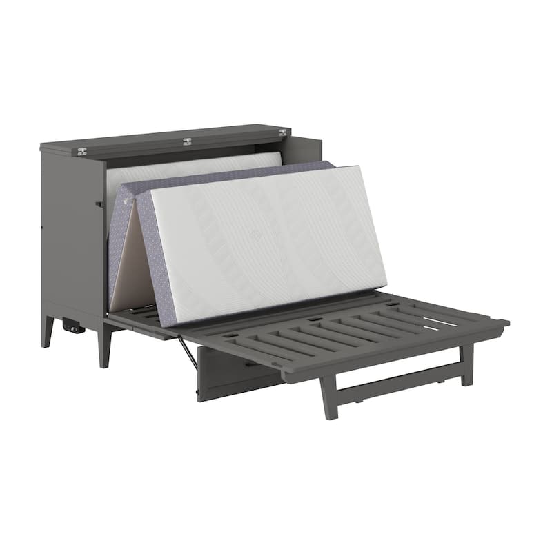 Full Murphy Bed Chest with Mattress & USB Charger - Space Saving Bed, Grey Finish - Renaissance Revival