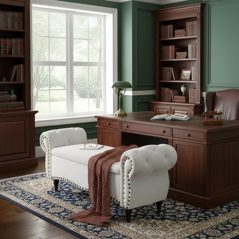 53 in Tufted Rolled Arm Storage Bench with Nailhead Trim