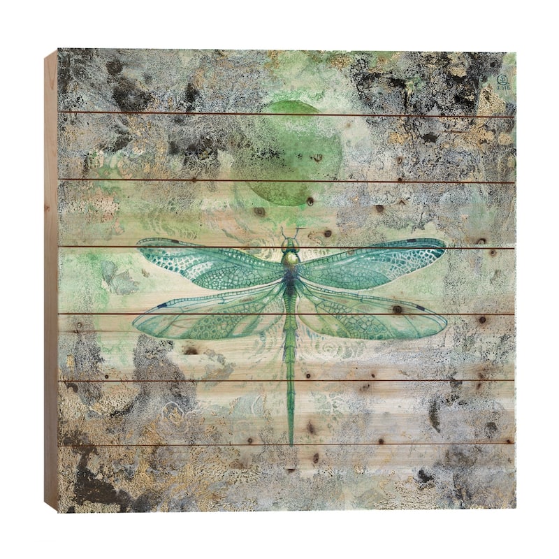 Dragonfly V Print On Wood by Stephanie Law - Multi-Color - 26x26x1.5