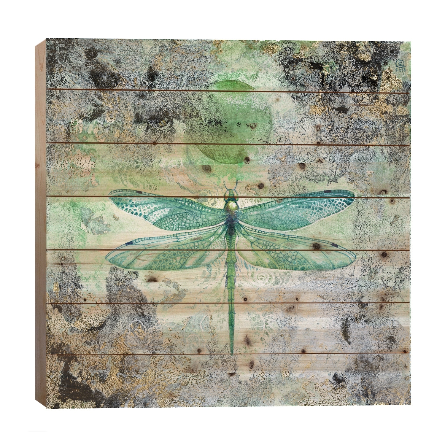 Dragonfly V Print On Wood by Stephanie Law - Multi-Color
