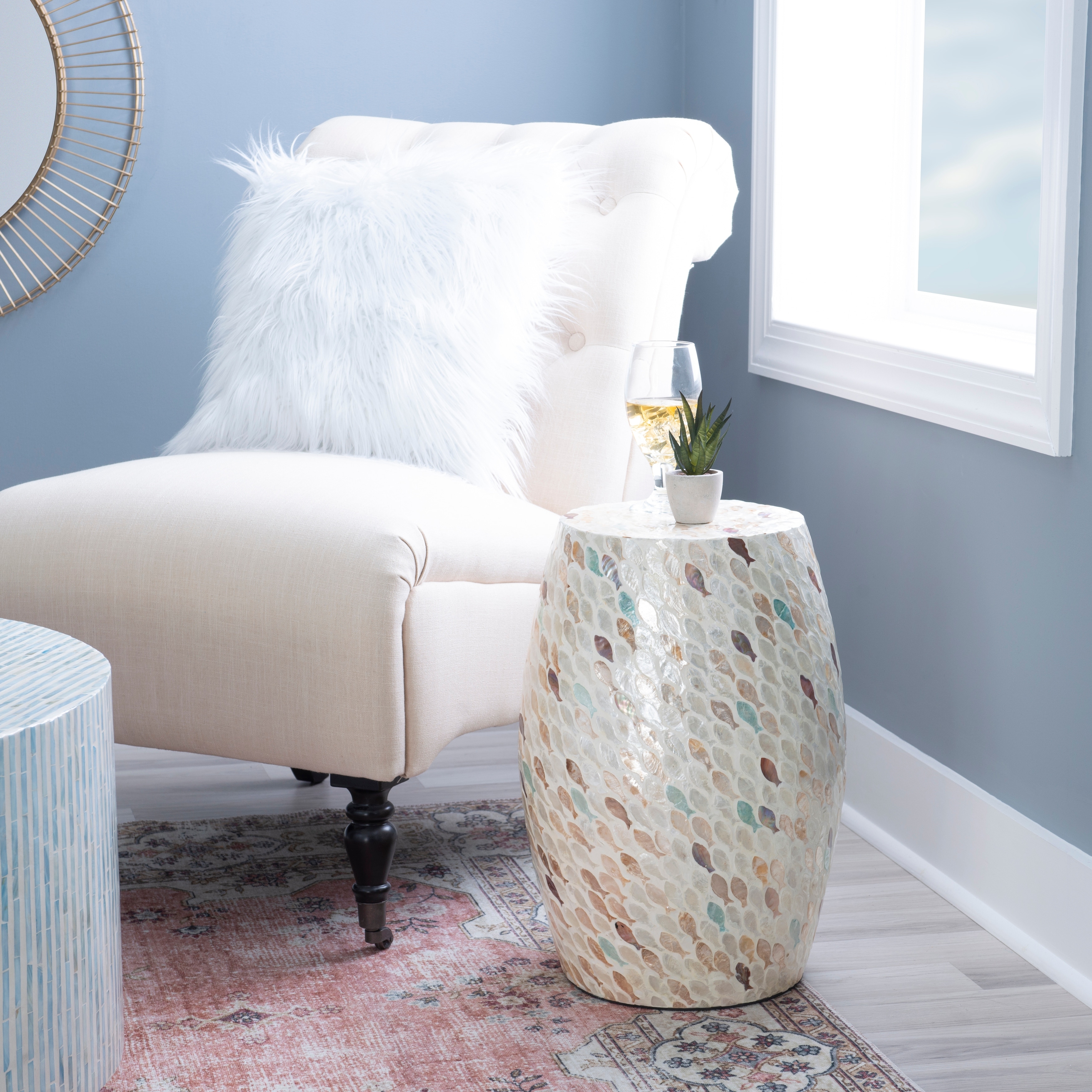 Linon Pendale Fish Mosaic Drum Side Table