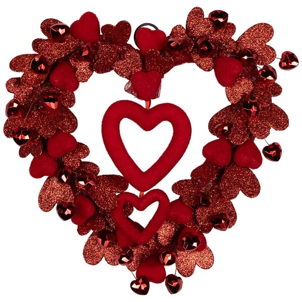 slide 2 of 5, Heart Shaped Glittered Valentine's Day Wreath - 22" - Red