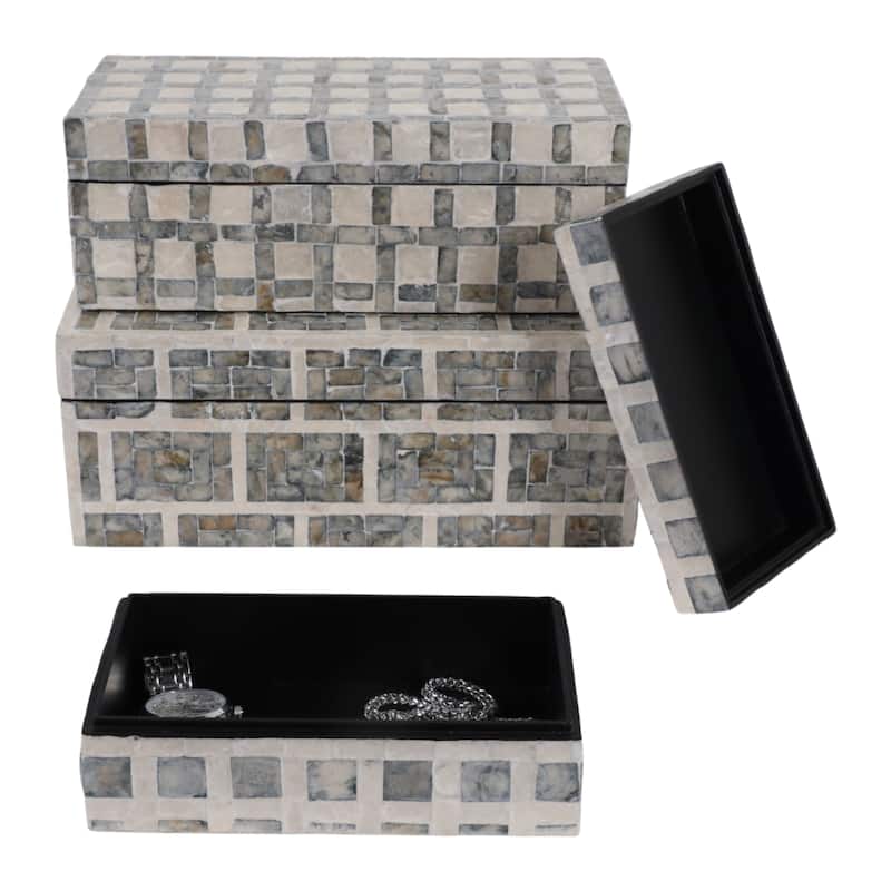 Decorative Storage Box with Geometric Pattern - Set of 3, 12",11",8" - 12.0"