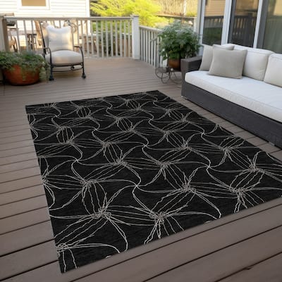 Machine Washable Indoor/ Outdoor Abstract Contemporary Chantille Rug