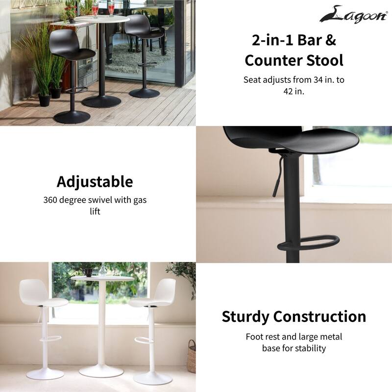 Koln Resin Adjustable Bar Stool with Metal Base, Set of 2