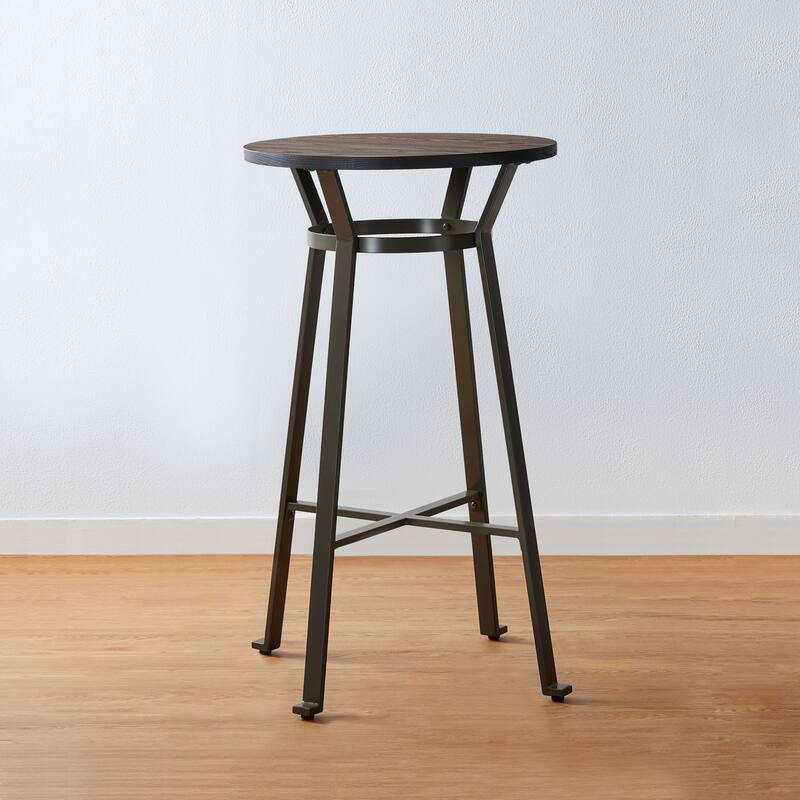 Glitzhome Farmhouse Elm Wood Top Steel Bar Stools Table Pub Set - Brown Bar Table