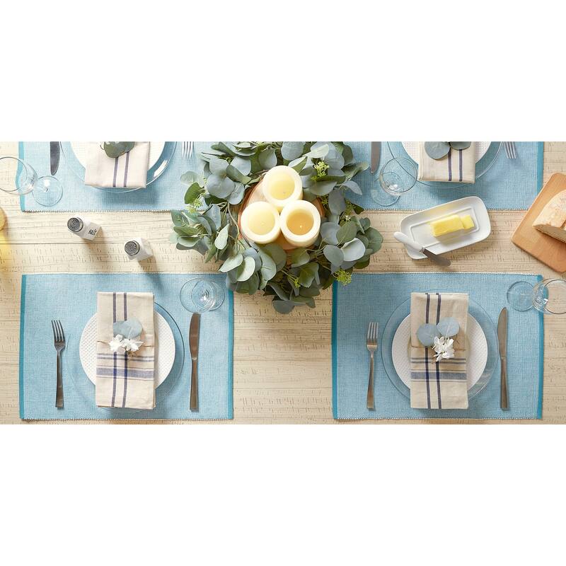 DII French Blue Eco-Friendly Chambray Fine Ribbed Placemat 6 Piece