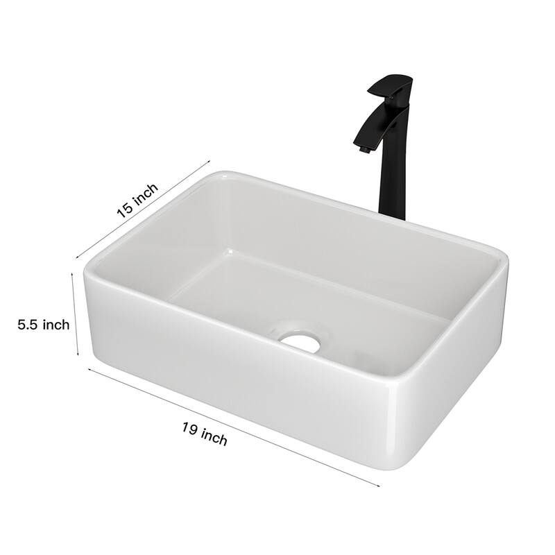 19" Rectangle Bathroom Sink with Faucet and Center Drain Hole