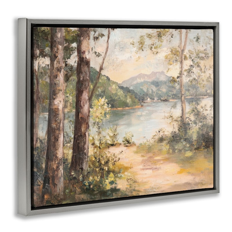 Stupell Peaceful Lakeside Landscape Framed Floater Canvas Wall Art Design By Petal Prints Design
