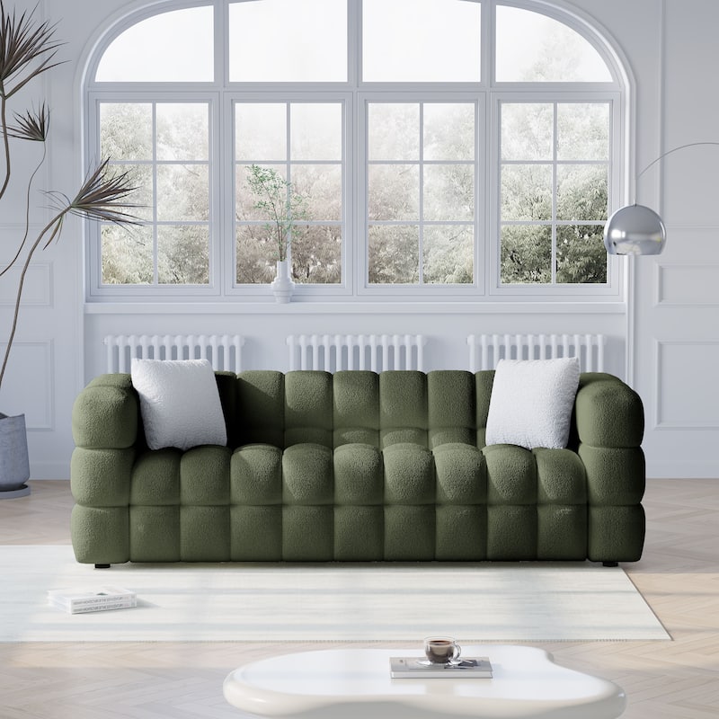 Wayna Modern Style Sofa, Sherpa Thick Cushion Double Sofa - Green