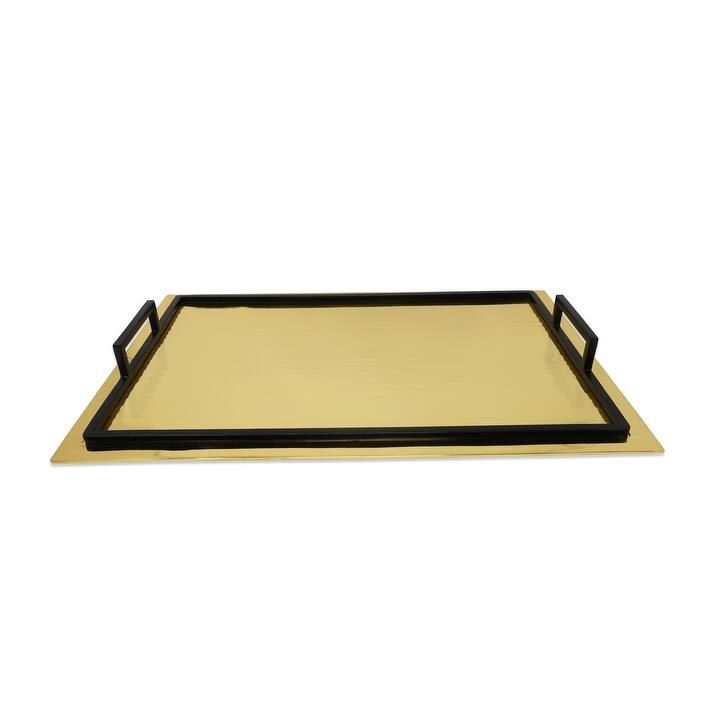 Gold Glossy Textured Design Serving Tray with Black Handles (3 Sizes)