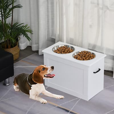 PawHut Dog Feeding Station with 2 Stainless Steel Bowls for Large Dogs - 23.5"L x 11.75"W x 16.25"H