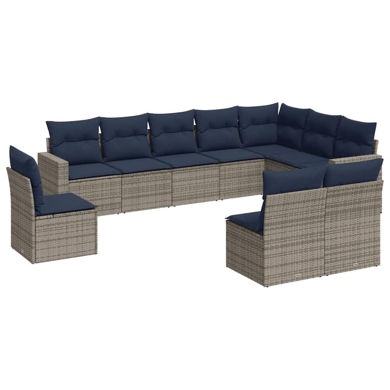 vidaXL Patio Sofa Set with Cushions Outdoor Conversation Furniture Poly Rattan - 25.8" x 24.4" x 27.2"