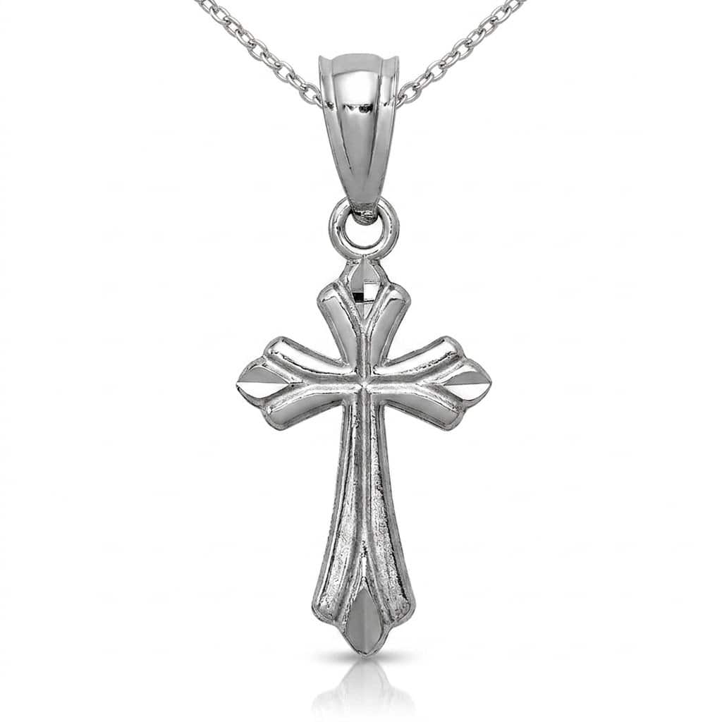 Curata 14k White Gold 18" 9x21mm Ridged Flared Small Cross Necklace