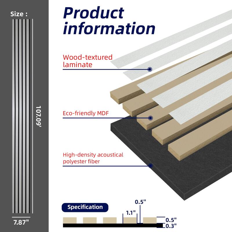 Art3d 7.9 X 107in Slat Acoustic Wall Panels,3D Fluted Sound Absorbing Panel, 4pcs - N/A