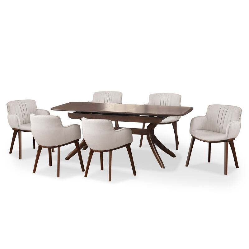 Furniture of America Abigail IV Mid-Century Modern 7-Piece Rich Walnut Solid Wood 79-inch Extendable Dining Set