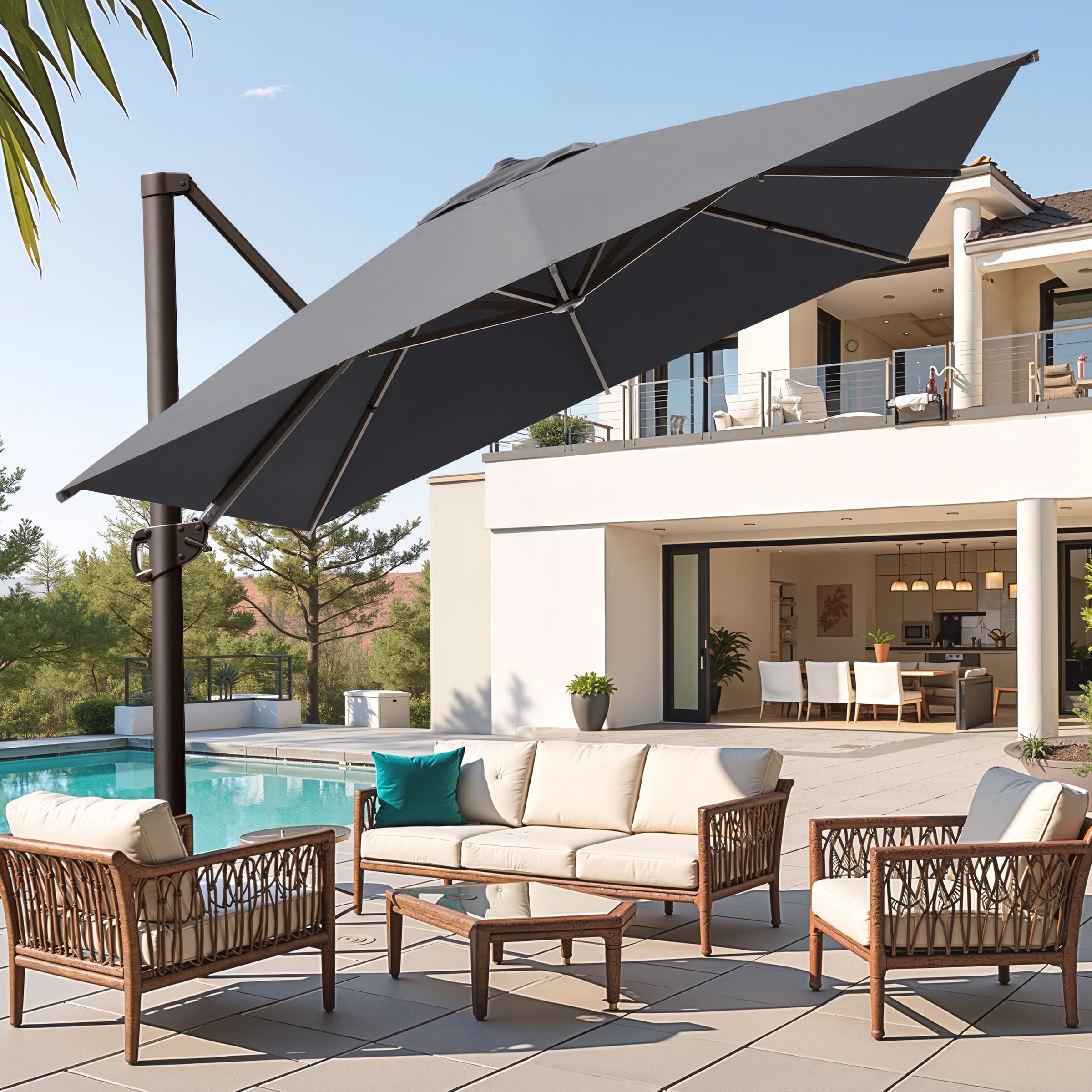 clearance cantilever patio umbrella ZLACUIU 10x13FT Outdoor Umbrellas, Double Top Large Rectangle Umbrella, Heavy Duty 360 Rotation Offset Outdoor Sun Shade for Garden Deck Pool Backyard Patio, Beige : Patio, Lawn blocking water Grand patio 11FT Cantilever Umbrella